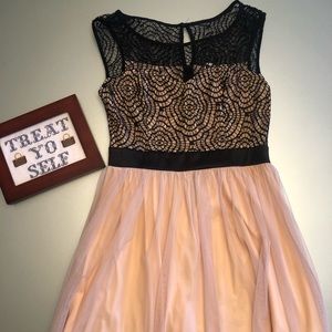 Mystic Black Lace & Light Peach Tulle Dress